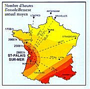 Sunshine map of France and ... oh look, St Palais is sunniest!